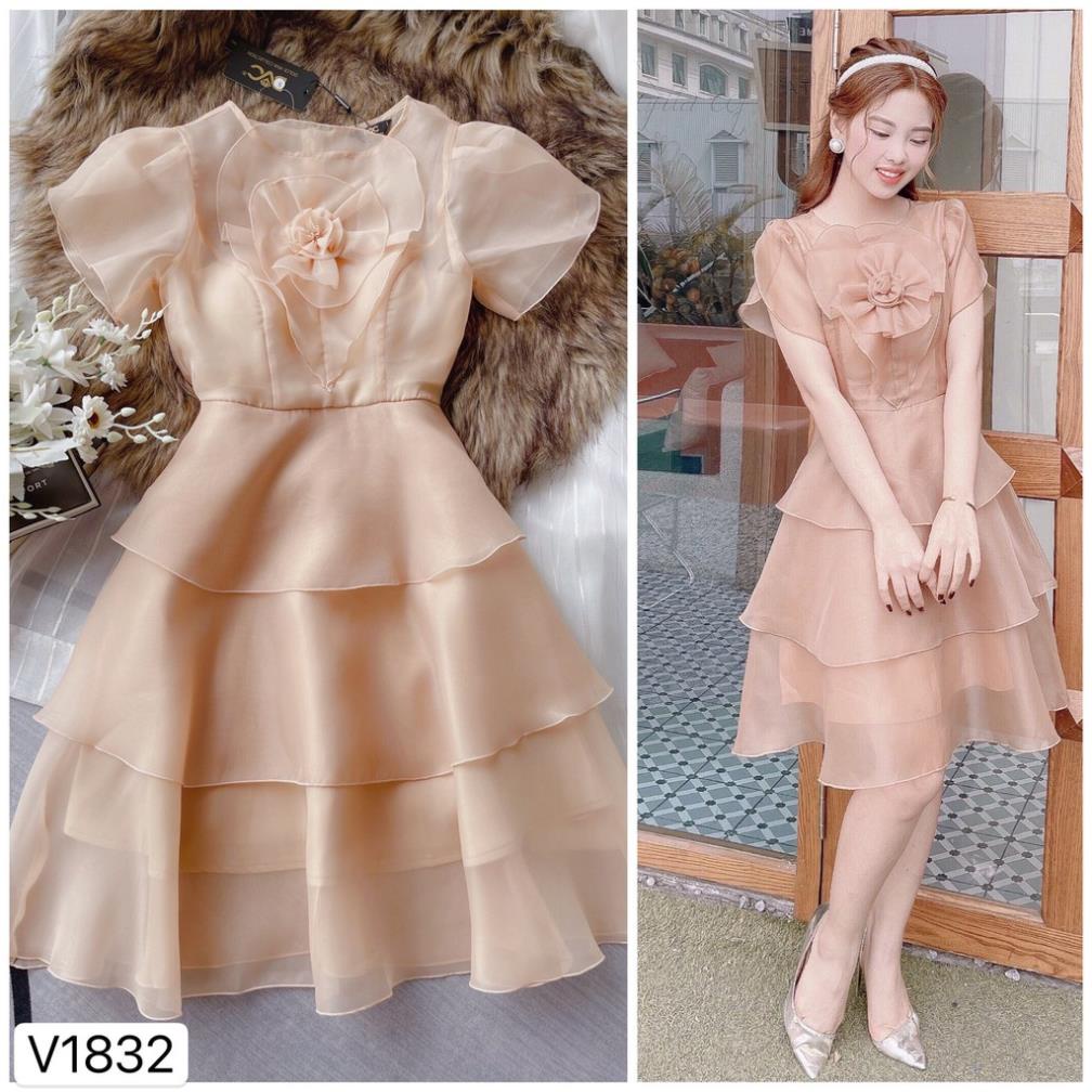 VIP Váy be xòe hoa ngực V1832 phù hợp mặc công sở đi dự tiệc, đám cưới, đi cafe chủ nhật Dịu dàng nữ tính Heerim house
