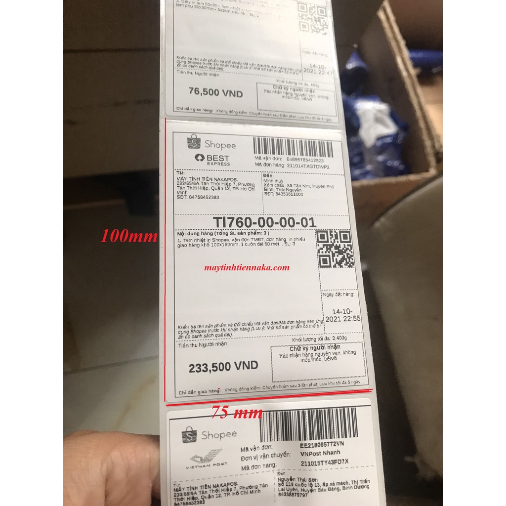 Max-Tem nhiệt 75x100 mm, decal 7.5 x 10 in nhãn, in vận đơn, Giấy in Đơn Hàng, Giấy in Đơn SHOPEE,Giấy in nhiệt A7,  đơn