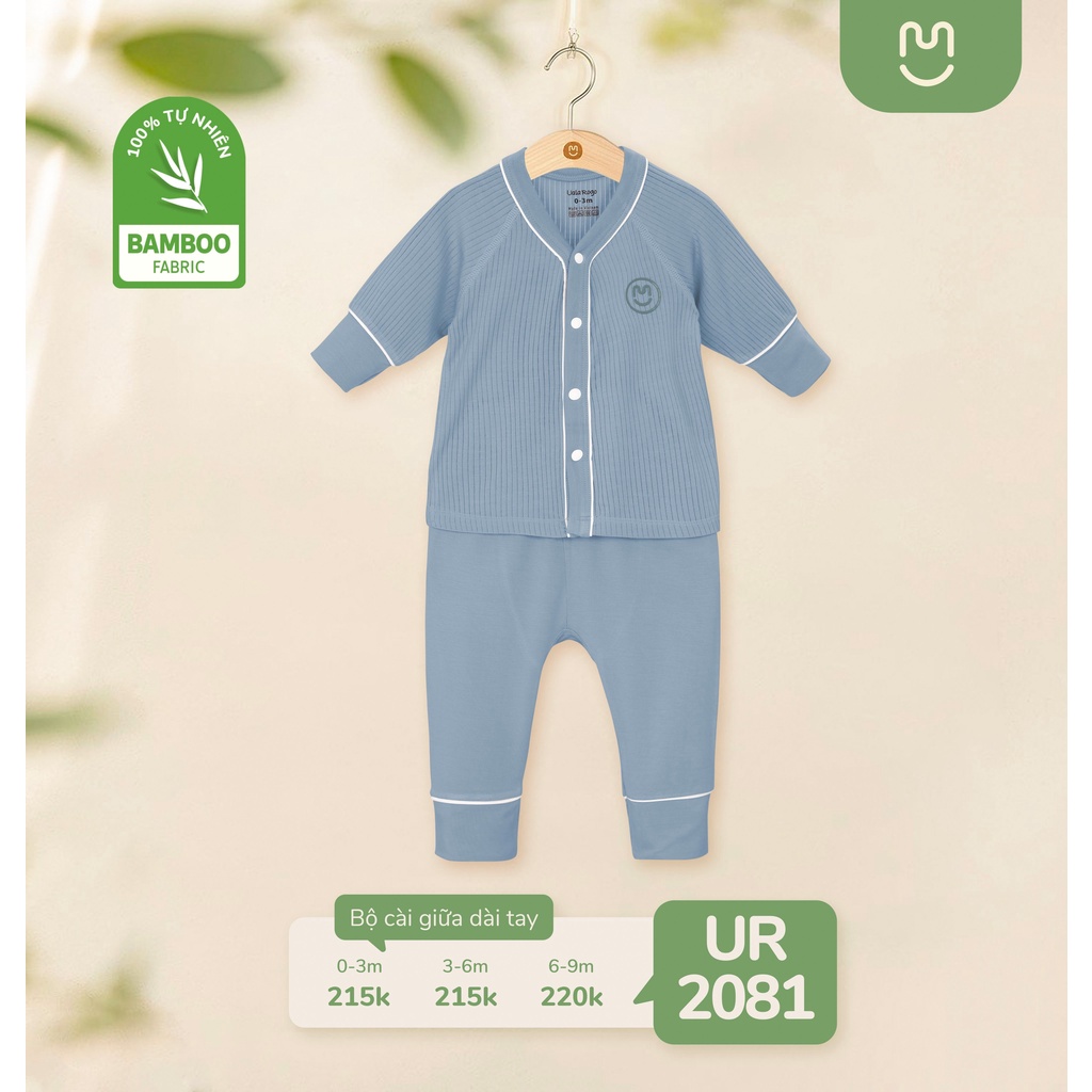 Bộ đồ dài tay cúc giữa sơ sinh UalaRogo chất liệu bamboo thấm hút mềm mịn cho bé 0-6 tháng