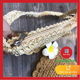 [Có sẵn] Túi cói đeo chéo mini có khóa
