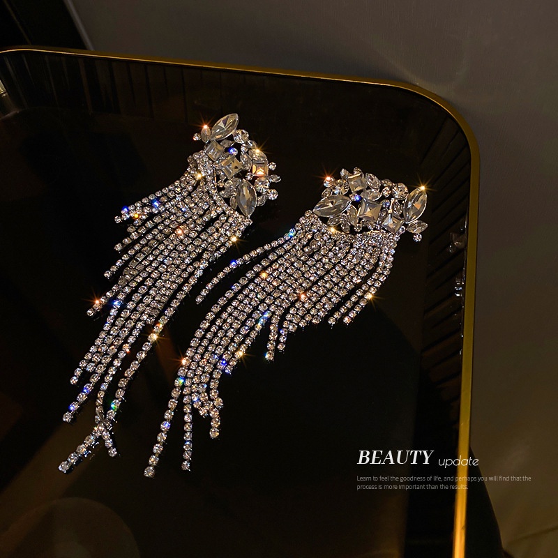 Bông tai mạ bạc 925 thiết kế hình hoa phối tua thời trang phong cách Âu Mỹ