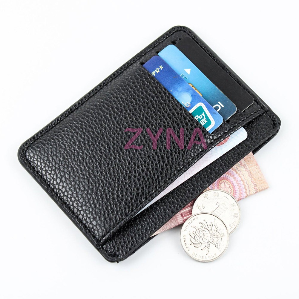 Ready Stock Men Card Holder PU Leather 6 Cards Slot Ultra-thin Lichee Pattern Wallet &VN