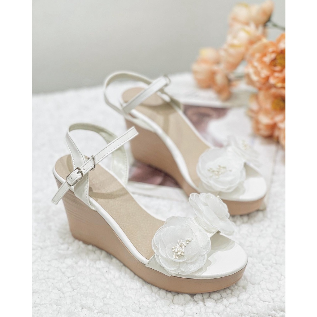 Giày đế xuồng nữ quai bảng ngang đính nơ đế cao 10cm