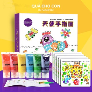[Mã TOYDEC hoàn 20K xu đơn 50K] BỘ TRANH VẼ MÀU CHẤM VÂN TAY CHO BÉ KÈM SỔ VẼ - CÓ SẴN 4-6 TUÝP MÀU