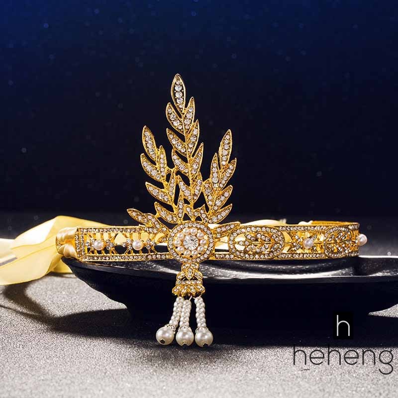 YADORNOS Băng đô đường kính 13.5cm gắn hình lá cây đính tua rua và ngọc trai phỏng theo phim The Great Gatsby dành cho bạn nữ