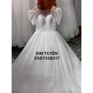 Áo cưới mặc  tiệc phủ  kim sa