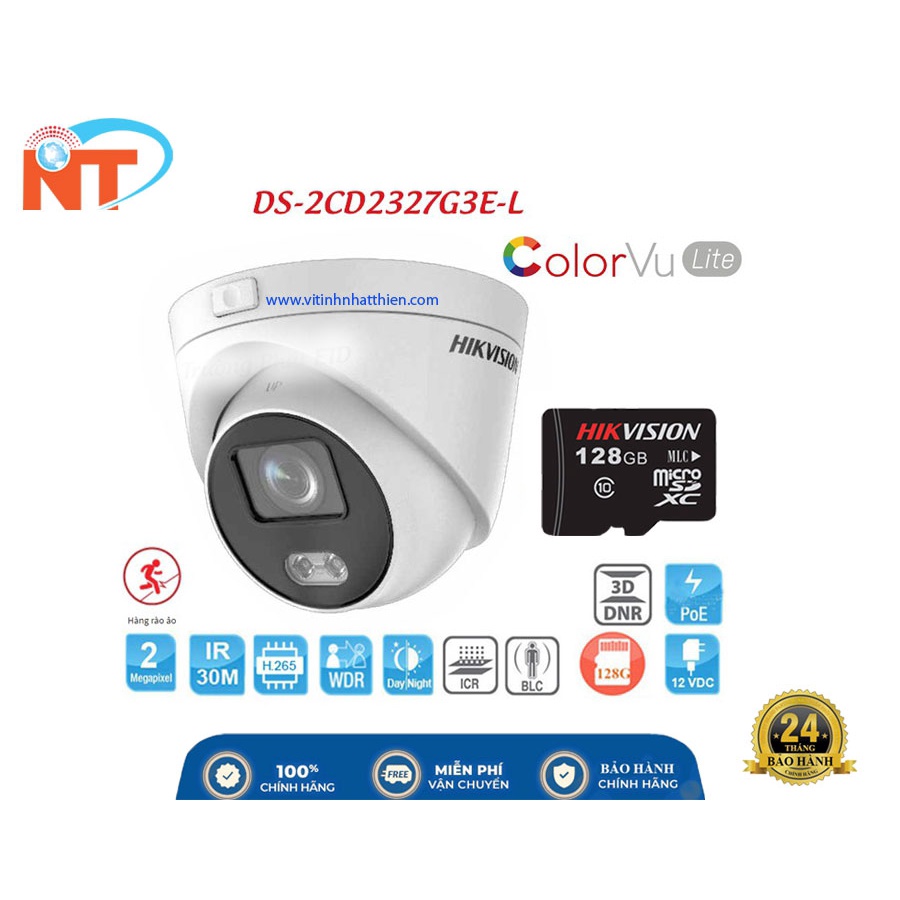 CAMERA IP DOME COLORVU HIKVISION DS-2CD2327G3E-L 2.0 MEGAPIXEL, HỖ TRỢ THẺ NHỚ VÀ POE