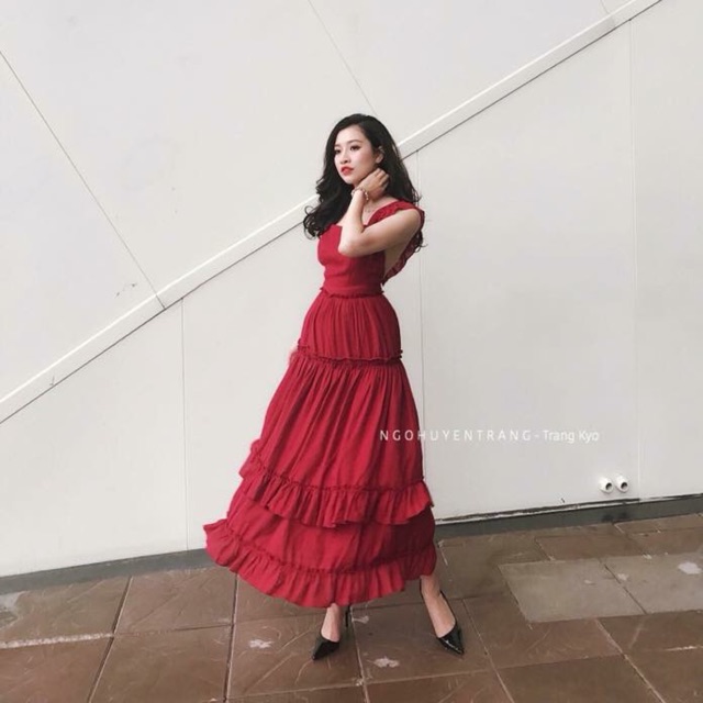 Đầm maxi đỏ/ đầm maxi bèo xinh/ đầm maxi hở lừn sexy/ đầm dáng dài cho nữ