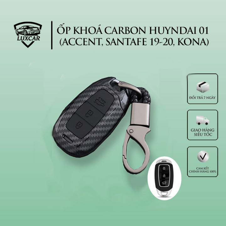 Ốp khóa ô tô LUXCAR CARBON HYUNDAI 01 cao cấp (ACCENT, SANTAFE 19-20, KONA)