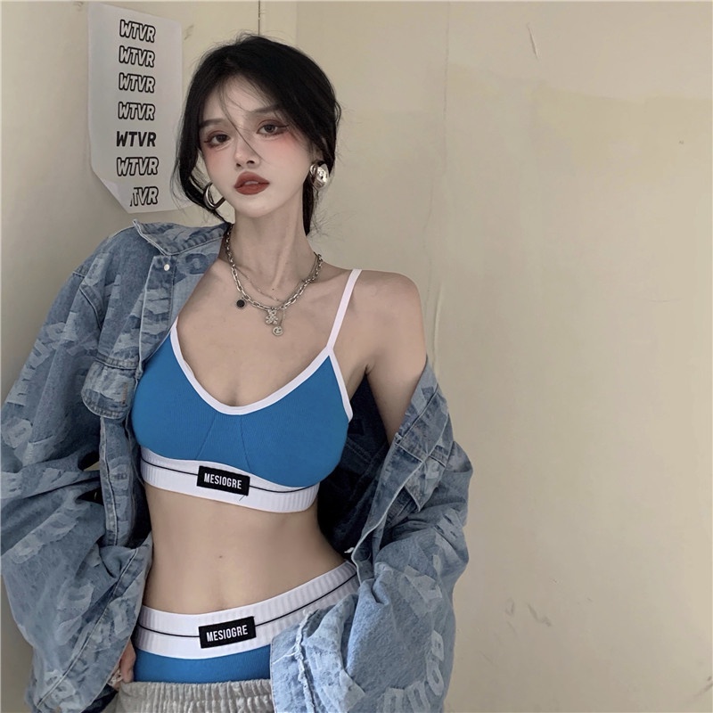 Bộ áo ngực và quần lót ghép màu họa tiết chữ thời trang Hàn Quốc gợi cảm | BigBuy360 - bigbuy360.vn