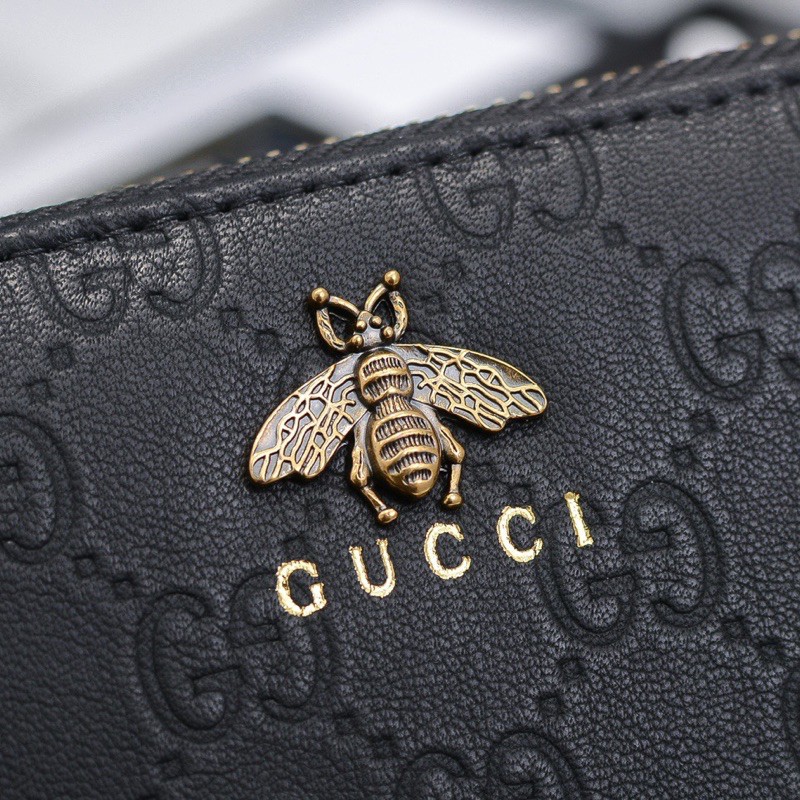 Ví dài khoá kéo nhiều ngăn Gucci GG da thật cao cấp đính logo con ong