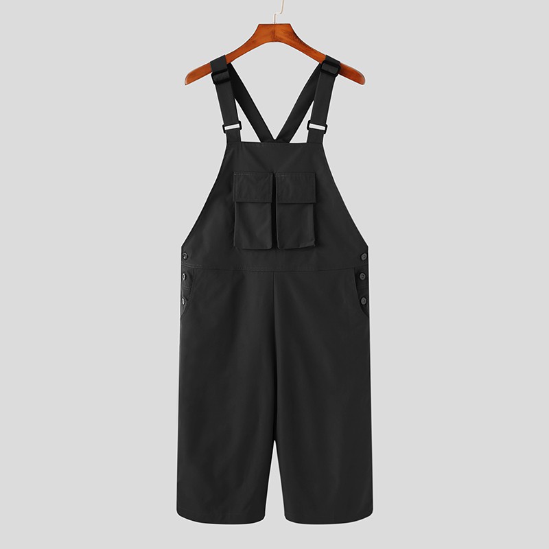 INCERUN Men's Casual Suspender Solid Color Loose Short Jumpsuit diệt