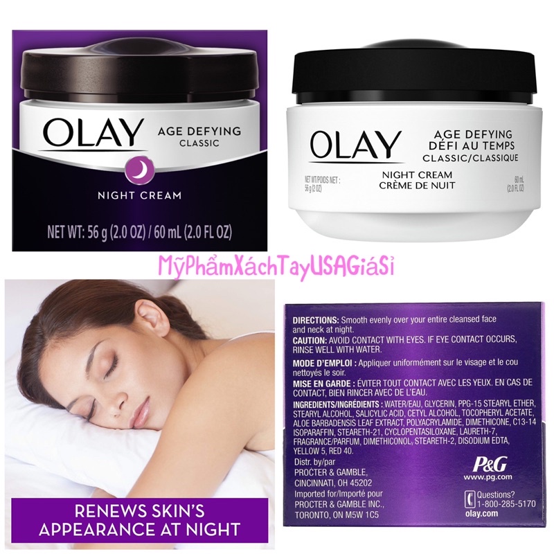 Kem dưỡng ẩm da ban đêm Olay Age Defying Classic Night Cream 56g Hàng Mỹ