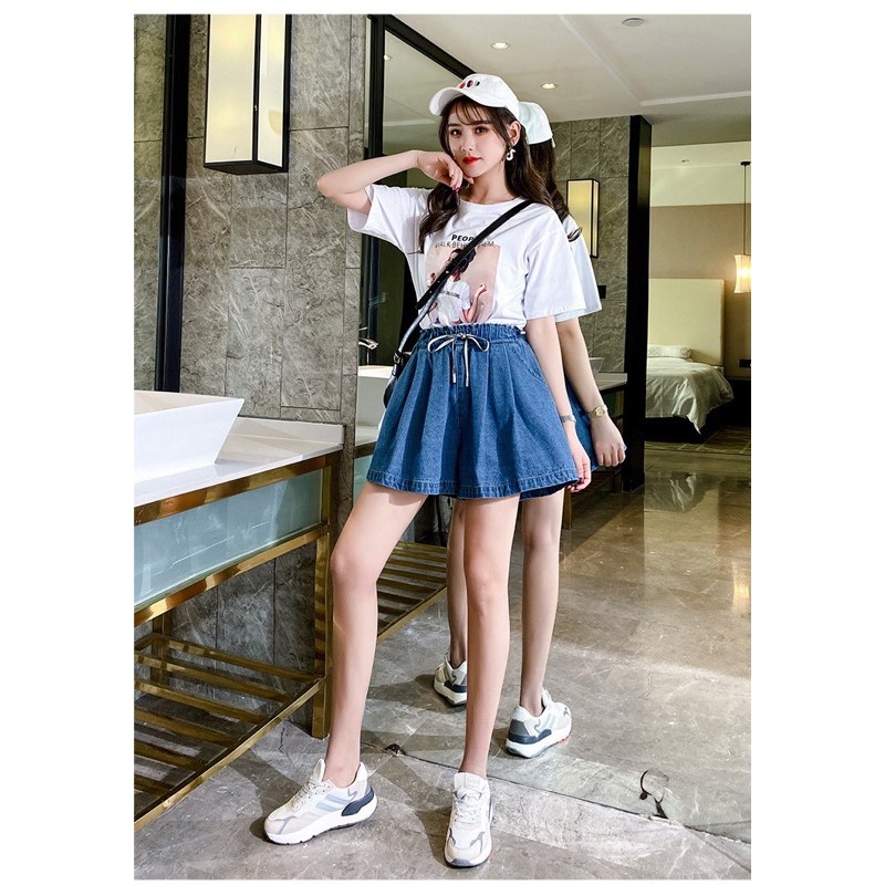 quần short jean váy big size lưng thun ống rộng rút dây size 75-95kg