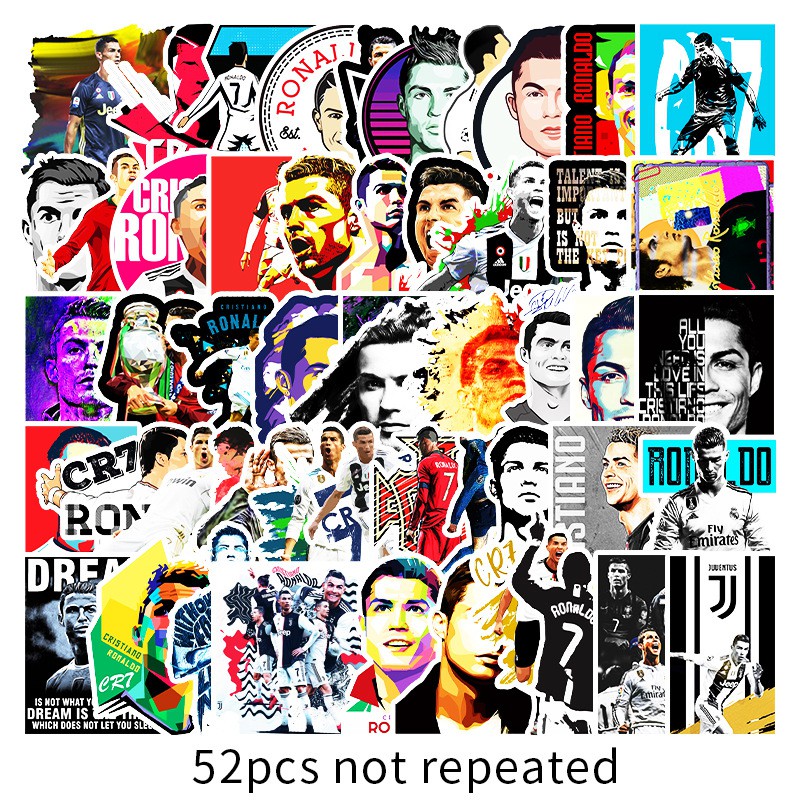 Sticker Ronaldo Messi Neymar Set 50 Hình In Bóng Đá Decal Dán Điện Thoại Laptop Sổ Xe Tường Mũ Bảo Hiểm Bình Nước Vali