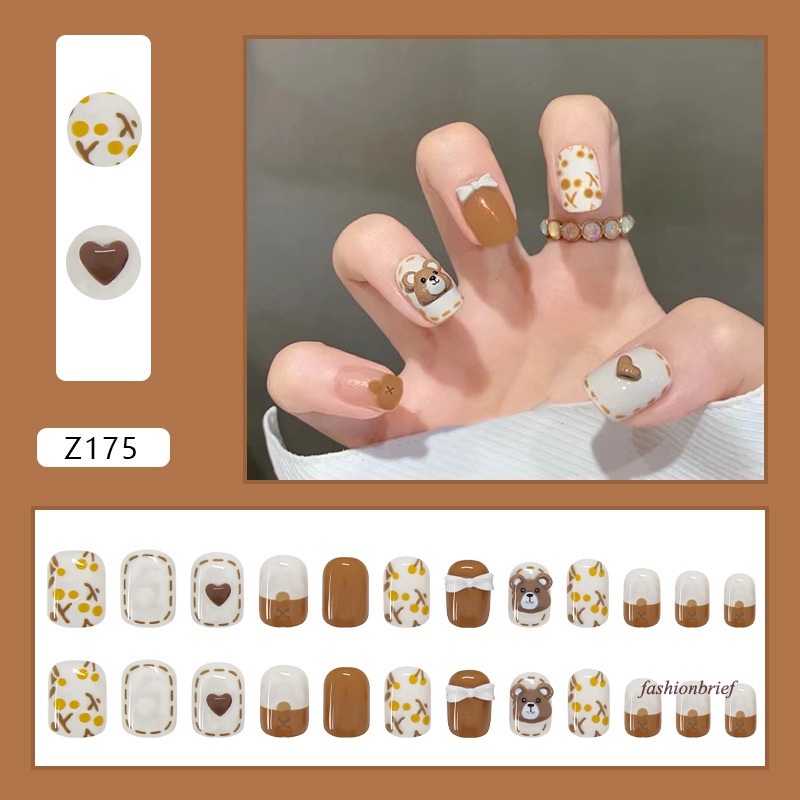 [Hàng mới về] Set 24 móng tay giả hình chú gấu đáng yêu thời trang dành cho nữ