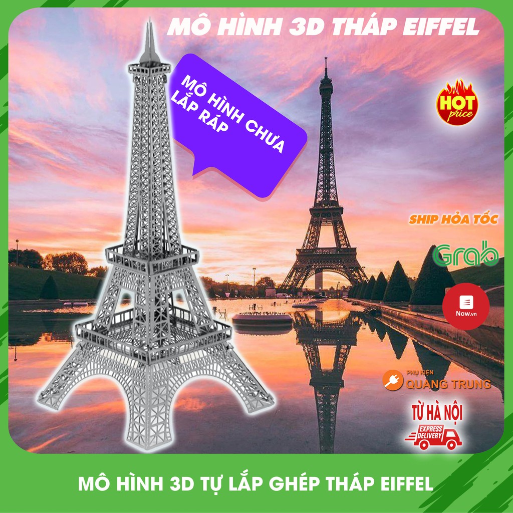 Mô hình tự lắp ghép 3D kim loại, mô phỏng tháp Eiffel Pháp, mua về tự lắp ghép