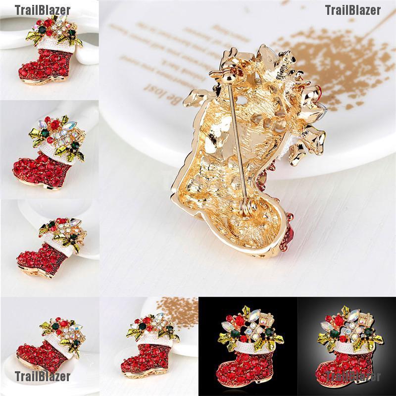 1 Trâm Cài Áo Hình Giày Boot Giáng Sinh Đính Đá Thời Trang