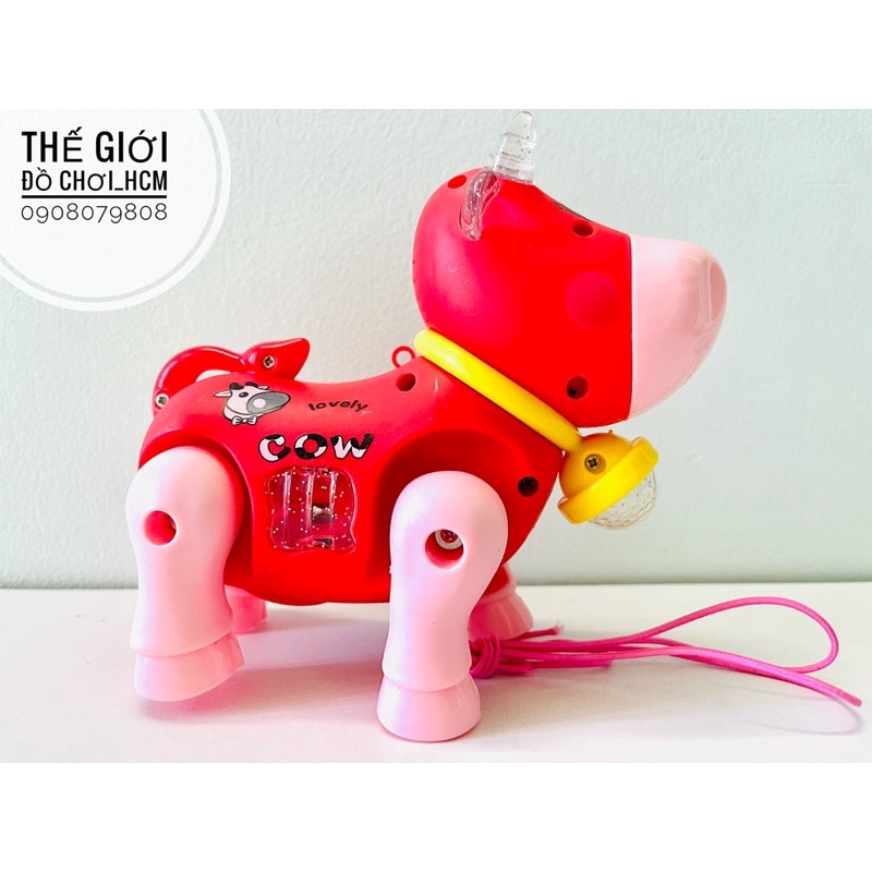 [HÀNG TỐT-CLIP THẬT] Đồ chơi bò chạy pin có đèn nhạc có dây cho bé dắt đi dạo.
