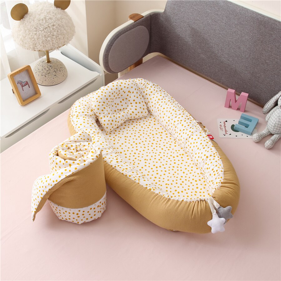 Cũi trẻ em bằng bông Lounger Baby Nest Co-Sleeping Sơ sinh Nệm Nệm có thể giặt Đệm có thể giặt được Giường cho trẻ sơ sinh di động với Gối & Chăn