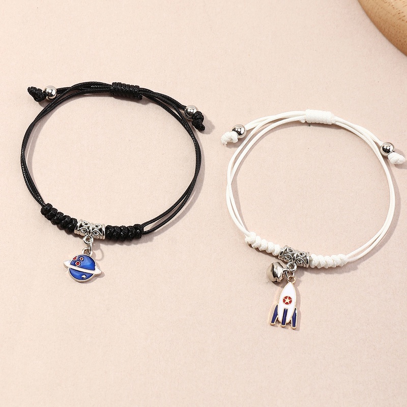 Bộ 2 Vòng Tay Dây Bện Mặt Hình Phi Hành Gia / Tên Lửa / Tên Lửa / Phi Hành Gia Dành Cho Bạn Gái