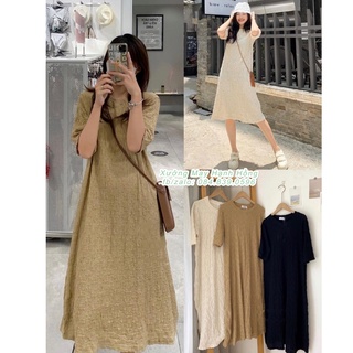 Váy suông nhăn dáng dài, Đầm suông đũi nhăn basic - Xưởng May Hạnh Hồng