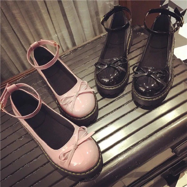 Giày lolita da bóng đính nơ mũi tròn (ảnh thật ở cuối)