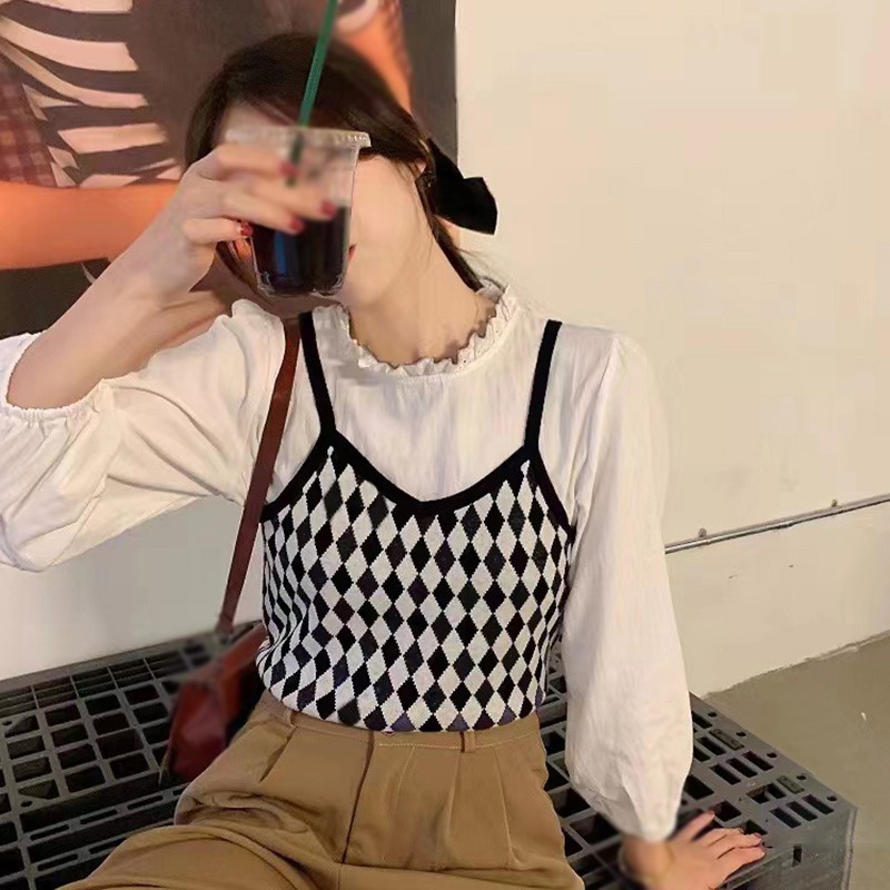 Áo croptop dệt kim sát nách cổ chữ V form ôm phong cách quyến rũ cho nữ