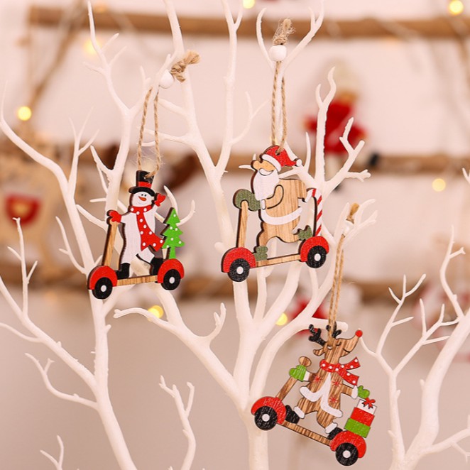 Set 9 Phụ Kiện Treo Trang Trí Giáng Sinh Bằng Gỗ