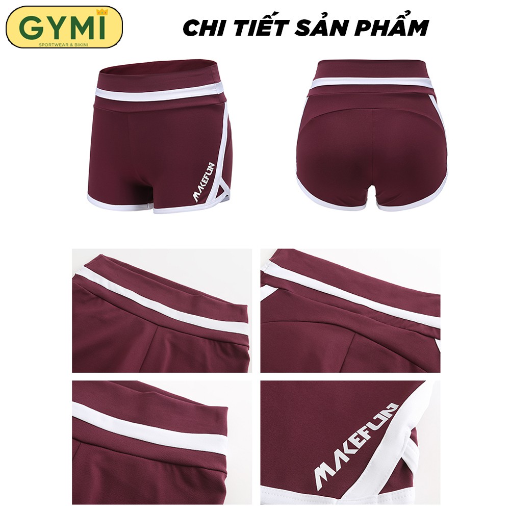 Quần tập gym yoga nữ GYMI QS13 dáng đùi short chất thun mịn cạp cao nâng mông có viền trắng thể thao