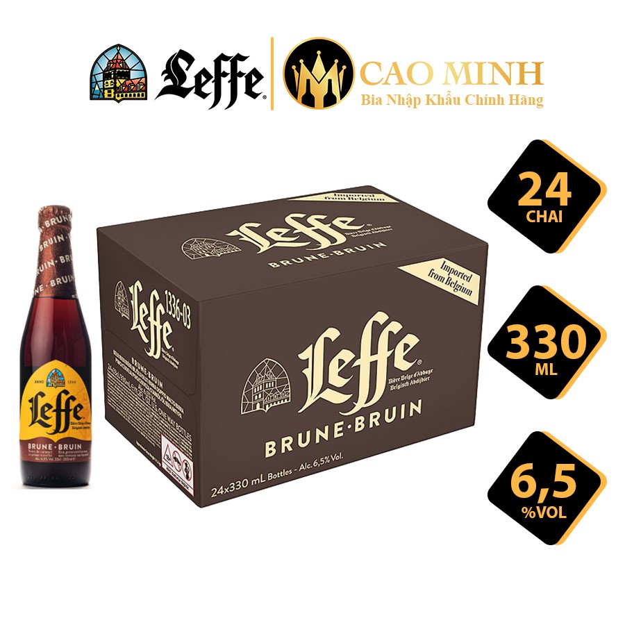 Bia Leffe Nâu ( Leffe Brune ) 6,5% thùng 24 chai 330ml nhập khẩu Bỉ