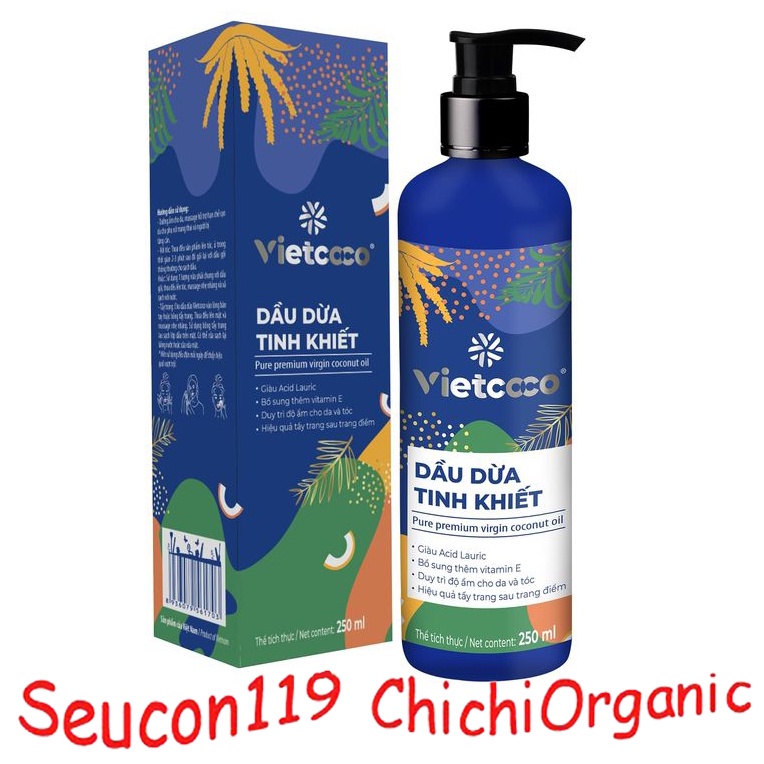 {Chai vòi 250ml} Dầu Dừa Dưỡng Tóc Nguyên Chất Ép Lạnh Tinh Khiết Vietcoco