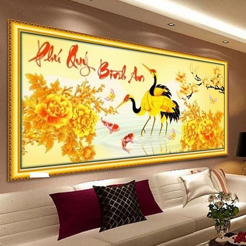 Tranh đính đá phú quý bình an. Kích Thước: 1m x 48cm