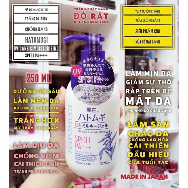💥💥💥SỮA DƯỠNG THỂ CHỐNG NẮNG Hatomugi SPF31 PA+++ Nhật Bản. | BigBuy360 - bigbuy360.vn