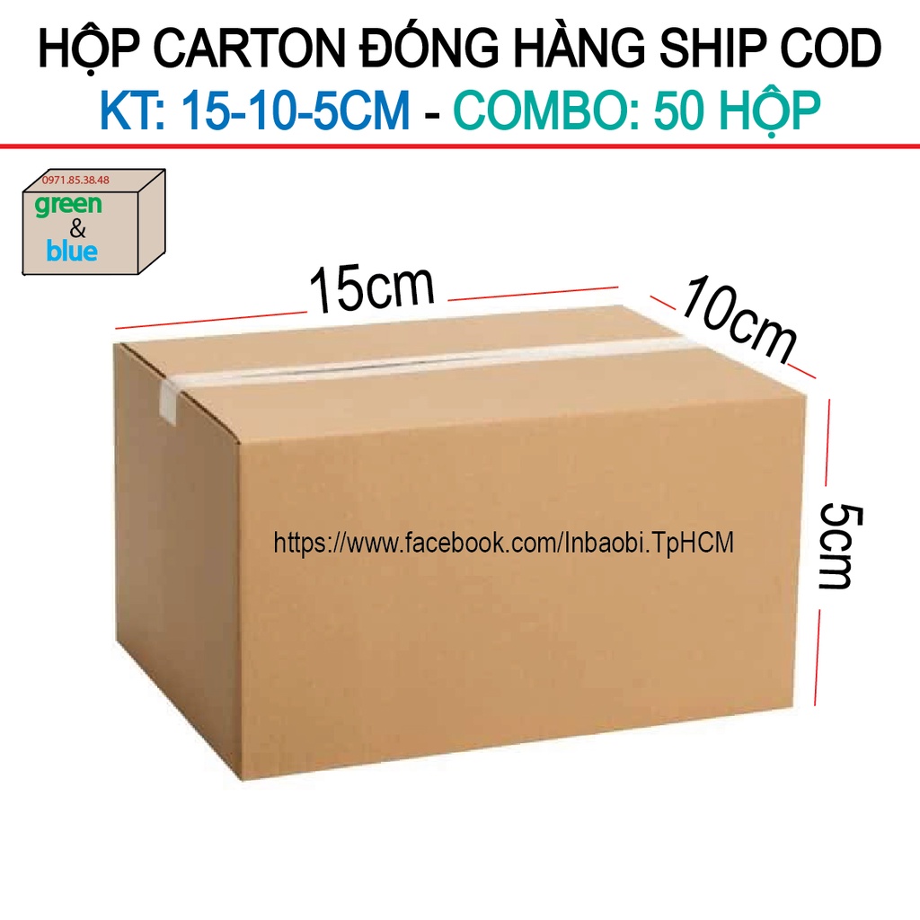 50 Hộp 15x10x5 cm, Hộp Carton 3 lớp đóng hàng chuẩn Ship COD (Green &amp; Blue Box, Thùng giấy - Hộp giấy giá rẻ)