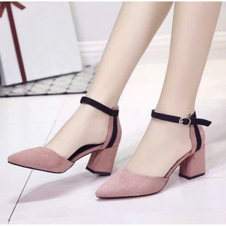 Giày cao gót 6cm bít mũi gót sọc đơn (có ảnh thật)