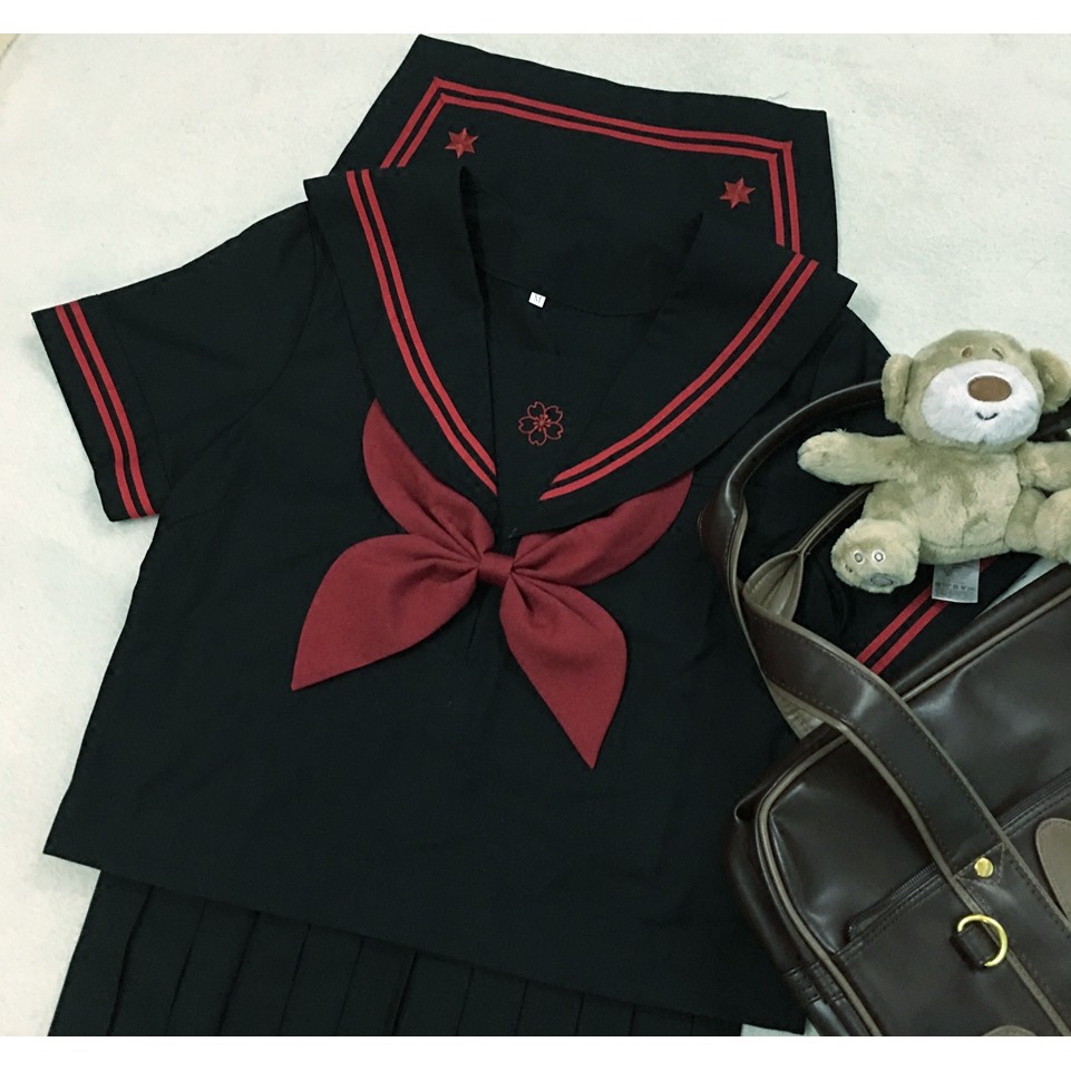 YAS0259-Áo + váy thủy thủ đồng phục học sinh Nhật Bản thêu sáu cánh
