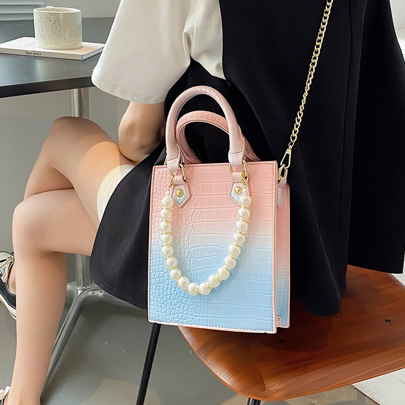 Túi Đeo Vai JASMIN NOIR Da PU Họa Tiết Da Cá Sấu Màu Gradient Phối Ngọc Trai Chất Lượng Cao Mới Cho Nữ
