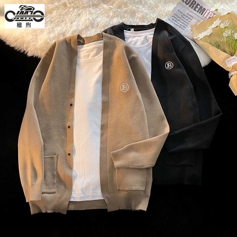 Áo Khoác Cardigan Dệt Kim Dáng Rộng Dày Dặn Phong Cách Retro Nhật Bản Cho Nam Giới Có 2 Màu Size M-3XL