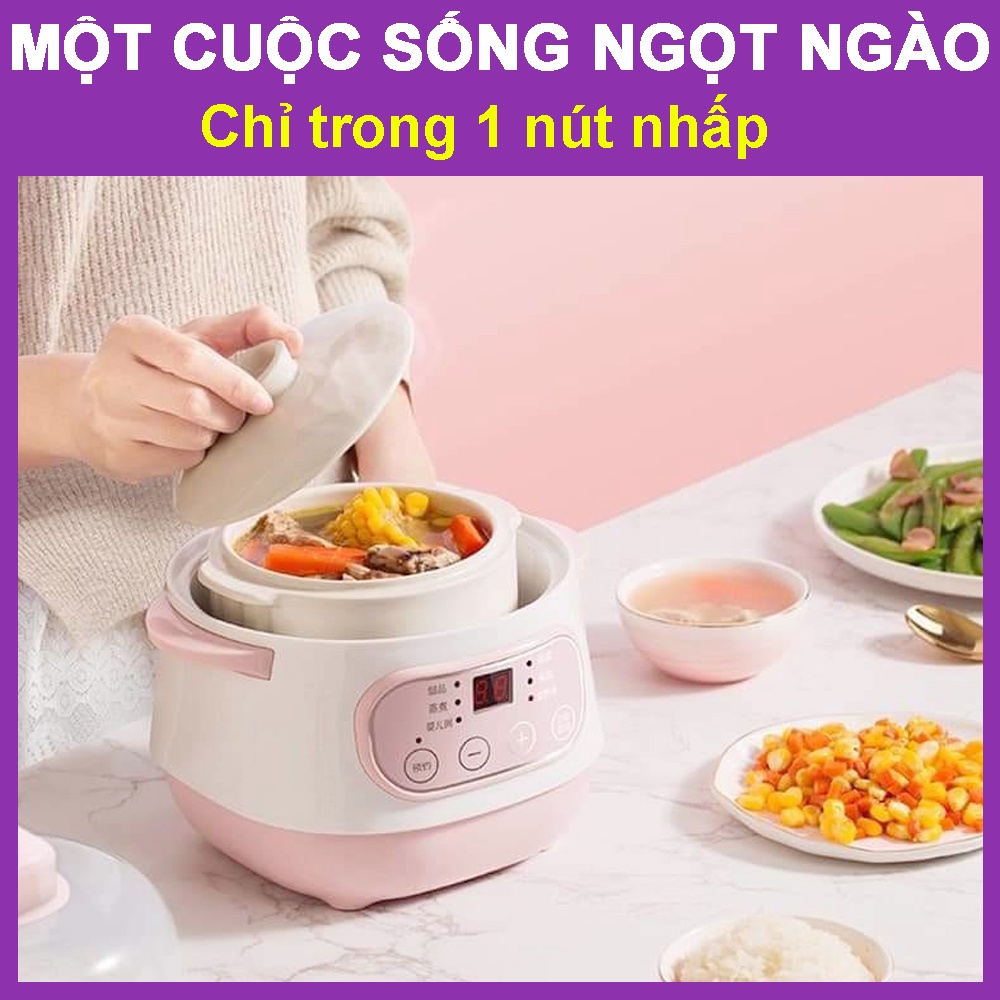 Nồi nấu cháo chậm hẹn giờ tự động đa năng 4 IN 1 dung tích 1L, Nồi hầm đa năng cách thủy  lõi sứ an toàn tiện lợi