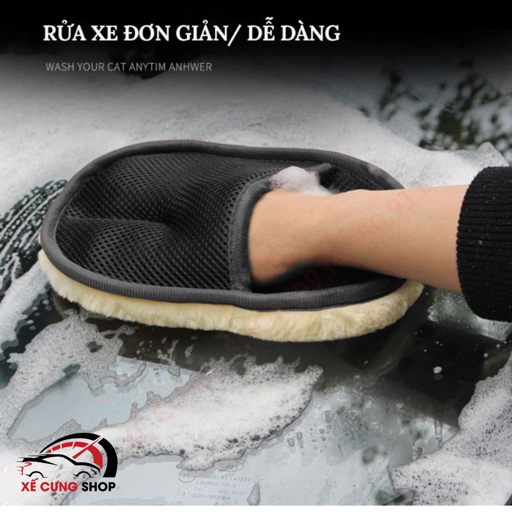 Găng tay rửa xe lông cừu mềm mịn - găng tay rửa xe cao cấp