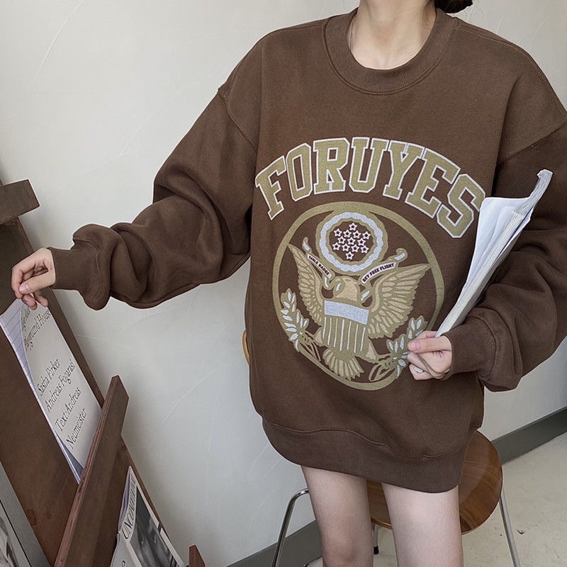 Áo sweater nỉ bông chi tiết in phong cách rentro