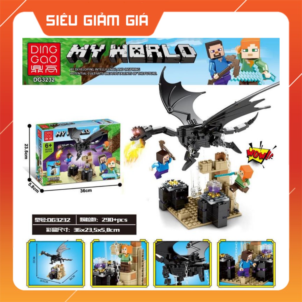 Xếp Hình Lắp Ráp Minecraft Mô Hình Cuộc Chiến Với Rồng Ender Trên Cao 290 Khối DG3232