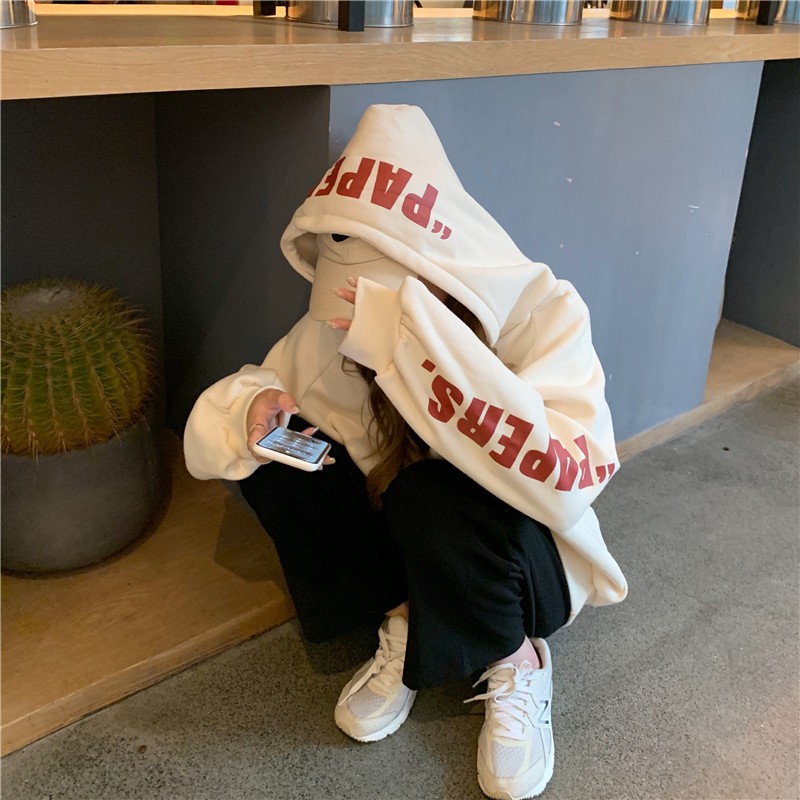 Áo hoodie Ulzzang nữ form rộng in chữ màu trắng hồng chất nỉ đẹp order quảng châu BST áo thu đông unisex Ulzzang 2020