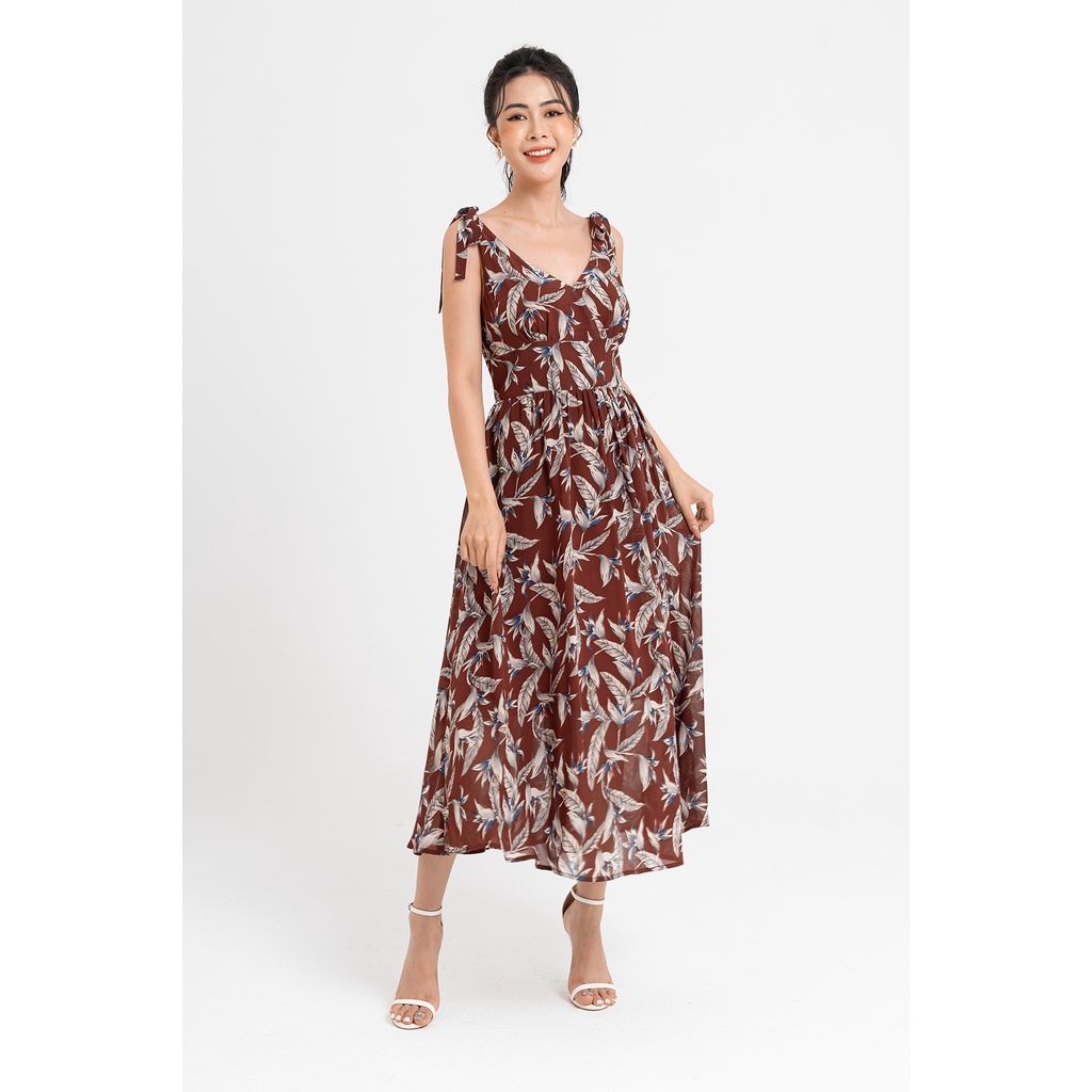 Đầm Maxi Nữ LAMER Nơ Vai Nhún Ngực L63M22H034