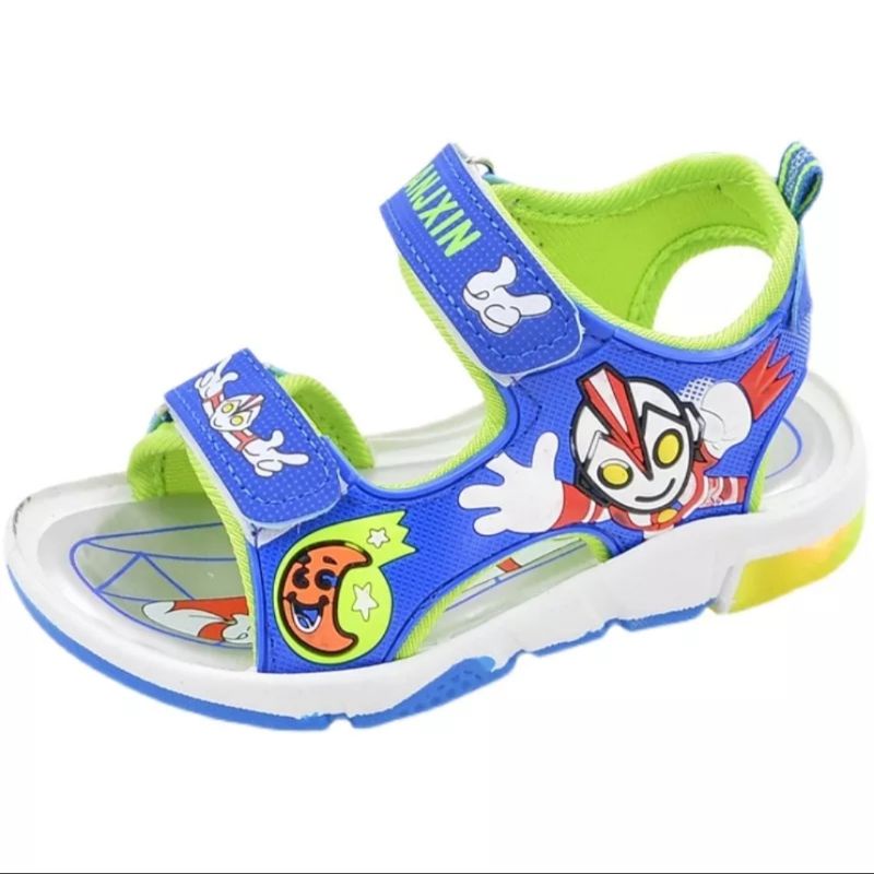Có đèn led Sandal giày dép quai hậu xăng đan quai dán cho bé trai hình siêu nhân điện quang người nhện có đèn phát sáng