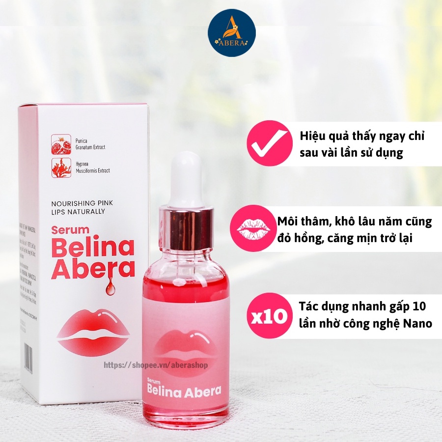 Dưỡng môi hồng tư nhiên, căng mịn, khử thâm môi, khô môi nứt nẻ, dưỡng ẩm môi - Serum dưỡng hồng môi Abera Belina 20ml