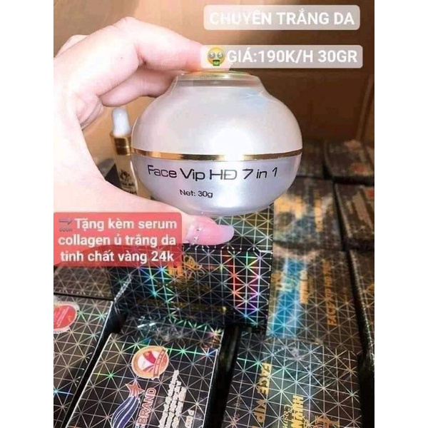 Kem FACE VIP HUỲNH ĐỖ 7 IN 1 tặng kem sirum nhỏ ủ kích trắng da, ngăn ngừa lão hóa da ( đánh bay nám, tàn nhang )