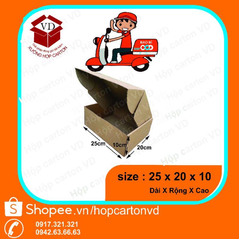 hộp carton nắp gài size 25x20x10 đựng quần áo