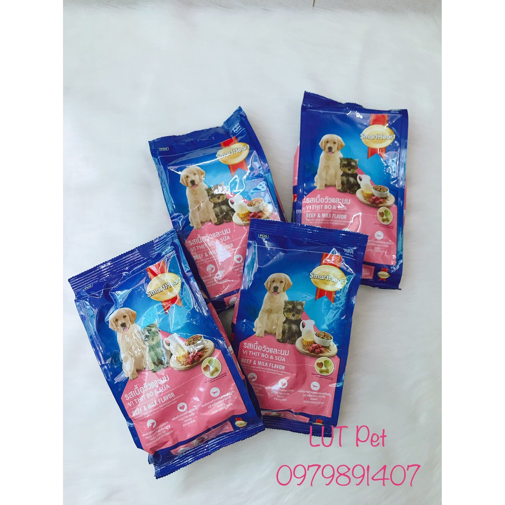 Thức ăn hạt cho chó Smartheart puppy hạt khô cho chó nhỏ 400gr (vị thịt Bò & Sữa)